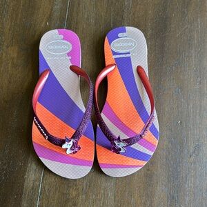 Size 3/4 Unicorn glitter havaianas flip flop sandals